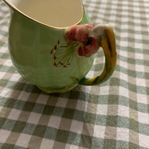 Vintage Floral Green Ceramic Pitcher